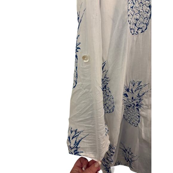 Blue Island Beach Coverup Pineapples 1X Lightweight Resort-wear Breezy Pockets - Picture 10 of 13